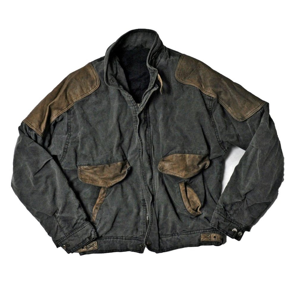 Vintage 90s Black Jean Brown Leather Bomber Jacket
